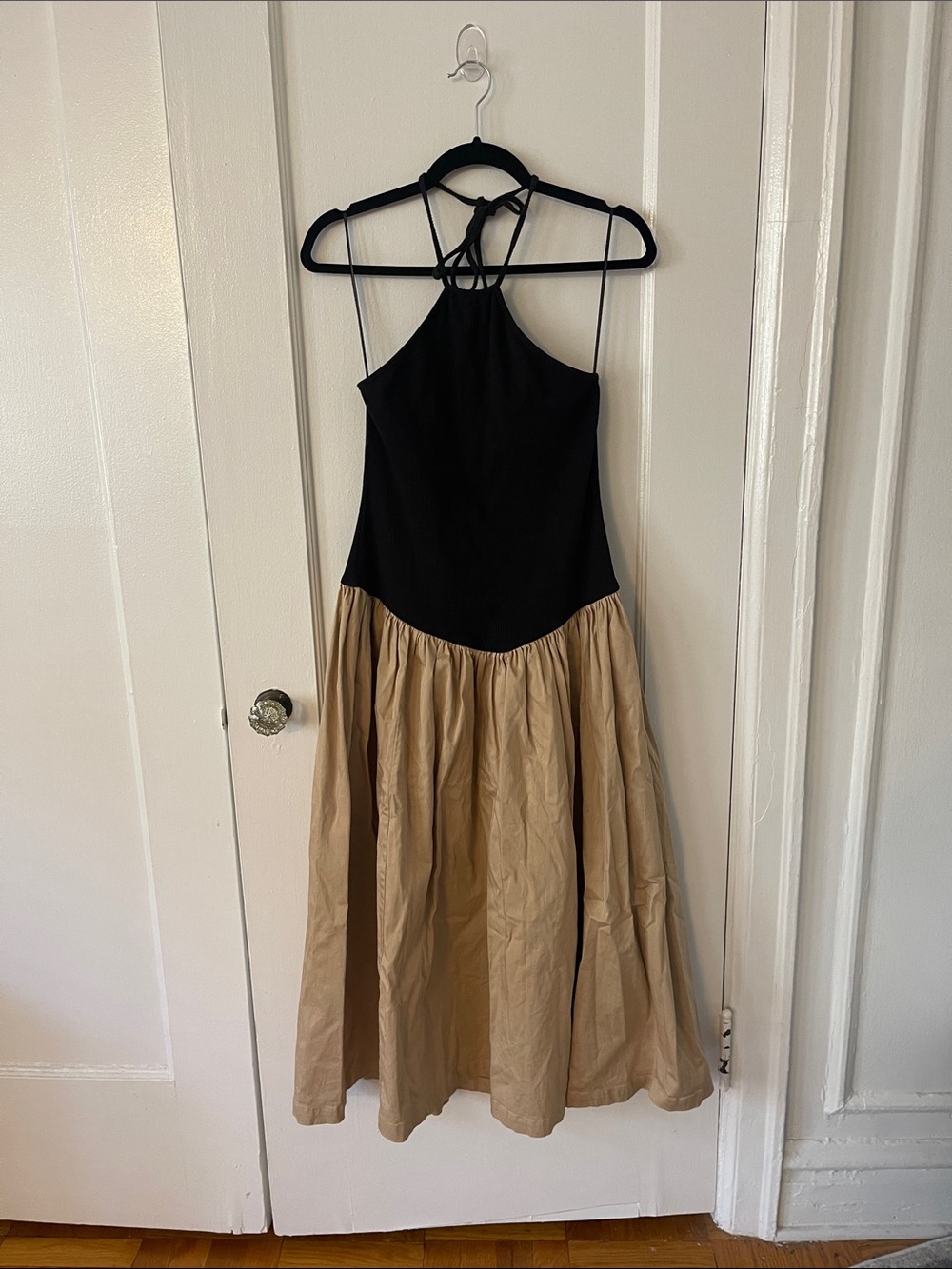 Anthropologie Tan Gathered Drop Waist Midi Halter Dress - Picture 4 of 13